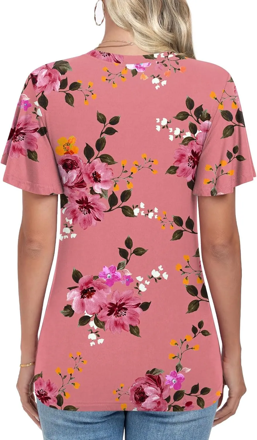 Womens Casual Summer Tunic Tops Short Sleeve Blouse Front Twist V-neck Tee Shirt