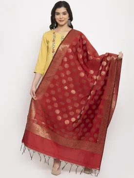 Women'S Maroon & Gold Banarsi Silk Dupatta