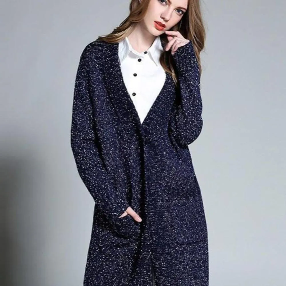 Womens Navy Long Cardigan