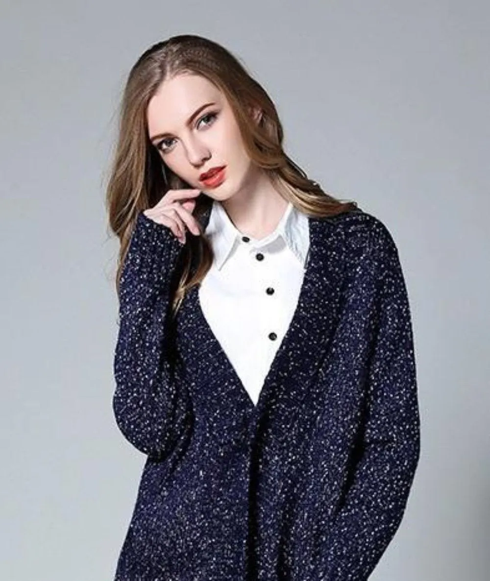 Womens Navy Long Cardigan