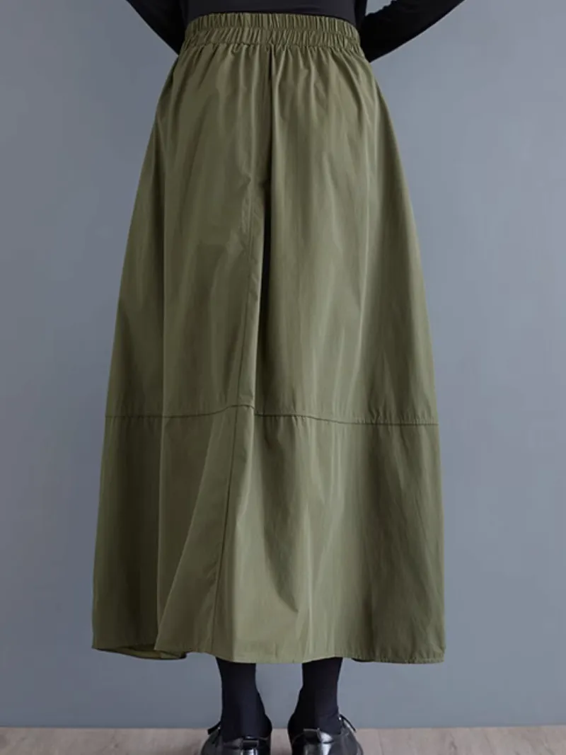 Women’s Stylish Pleated Button Style Side Pockets Skirt