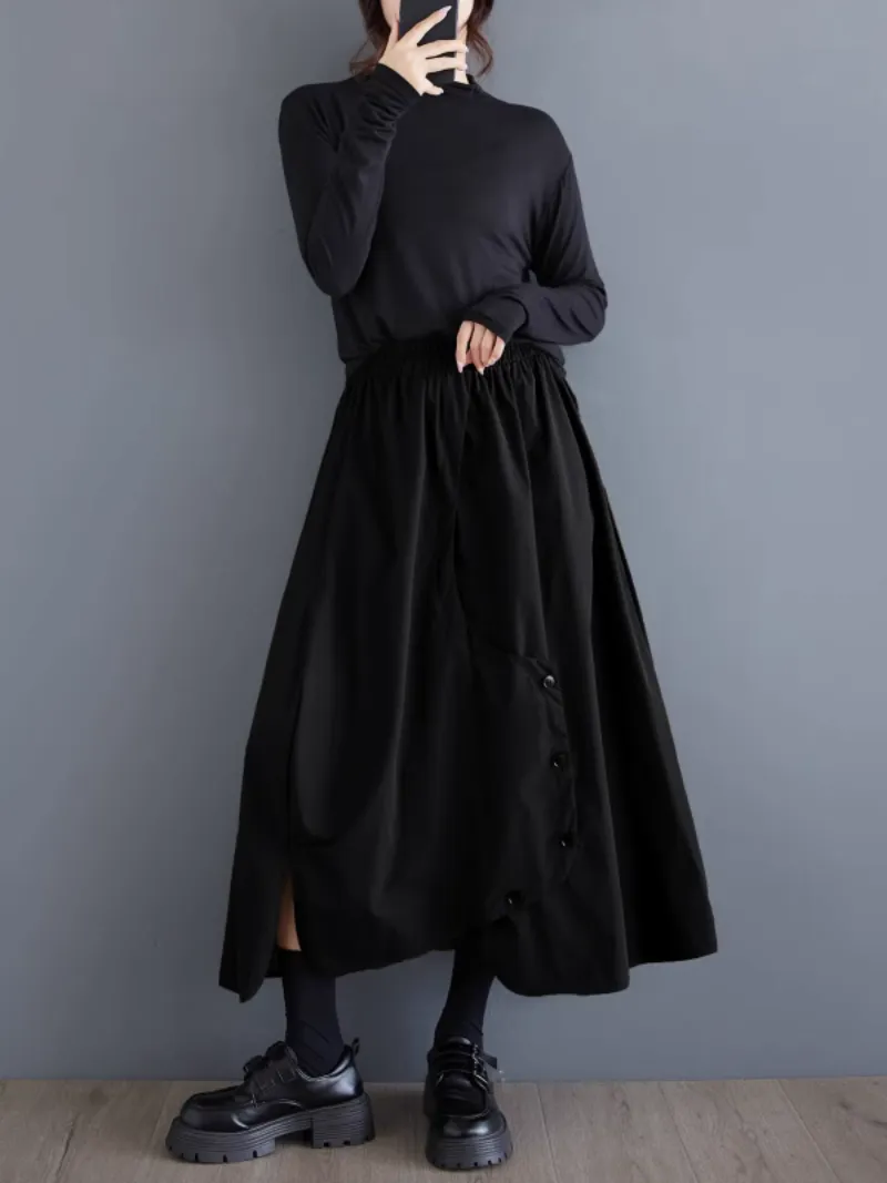 Women’s Stylish Pleated Button Style Side Pockets Skirt