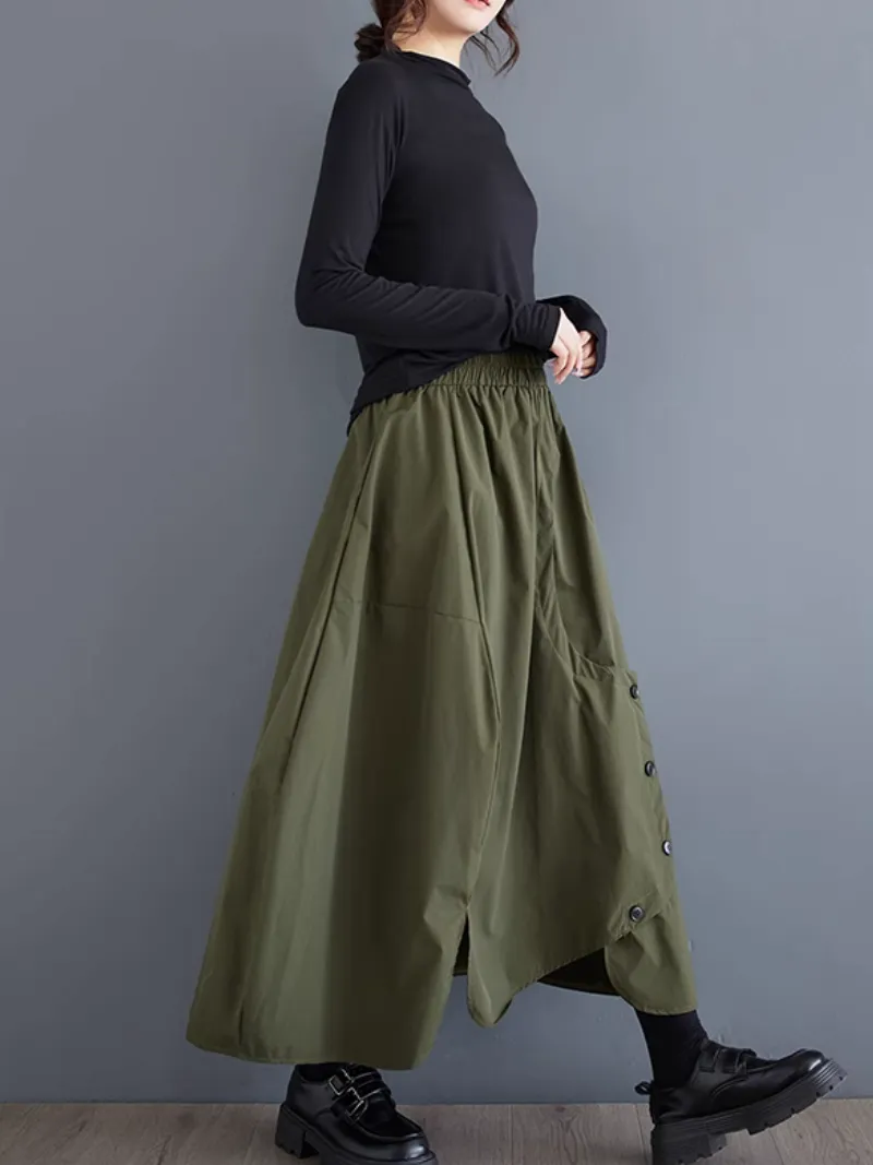 Women’s Stylish Pleated Button Style Side Pockets Skirt