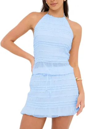 Y2k Mini Skirt Sets for Women Beach Vacation Lace Skirt and Backless Halter Tie Crop Tops Going Out 2 Piece Outfits